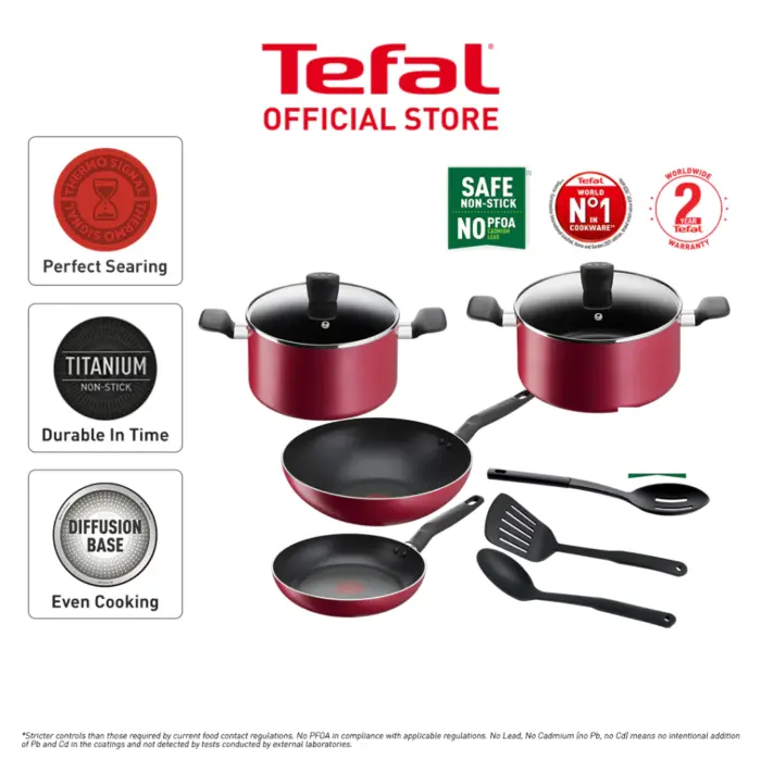 [gearhubui Exclusive] Tefal Supercook 9pcs set (Frypan 24cm, Wokpan 28cm, Stewpot 22cm & 24cm, 3 Spatulas)
