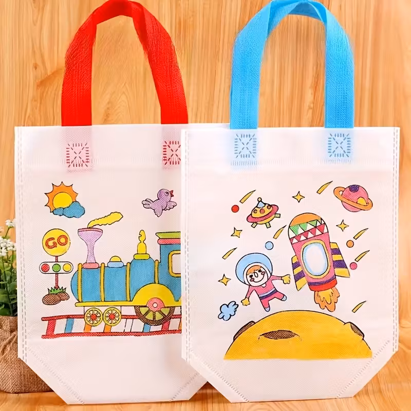 24pcs DIY Graffiti Canvas Gift Bags - Reusable Non-Woven Mini Tote with 12 Carnival Animal Designs, Dual Handles for Shopping, Storage & Party Favors (Green & Red), Festive Accessories, Vibrant Prints, Lightweight Construction, Event Organizers