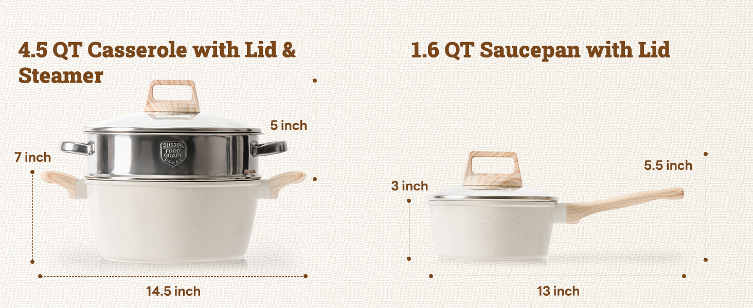 17 Pcs Pots and Pans Set Non stick .Cookware Sets White Granite Induction Cookware. Non-toxic Healthy Non Stick Kitchen Cooking Set with Frying Pans Set. Saucepans (PFAS. PFOA. PFOS Free) White